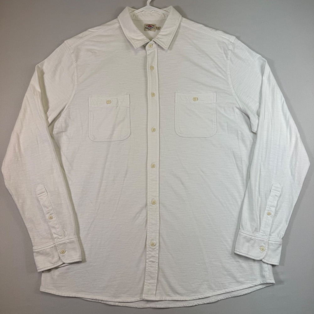 Faherty Knit Seasons Shirt Mens XXL White Organic Cotton Button Up Preppy Casual